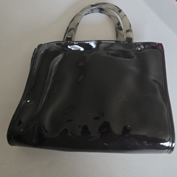 Neiman Marcus VINTAGE Purse Black Patent Vinyl Lucite Double Handle Tote Bag - Picture 11 of 11